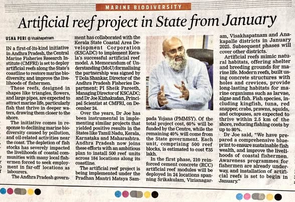 AP ICAR CMFRI. AGREEMENT FOR ARTIFICIAL REEFS   IMPLEMNTED BY KSCADC